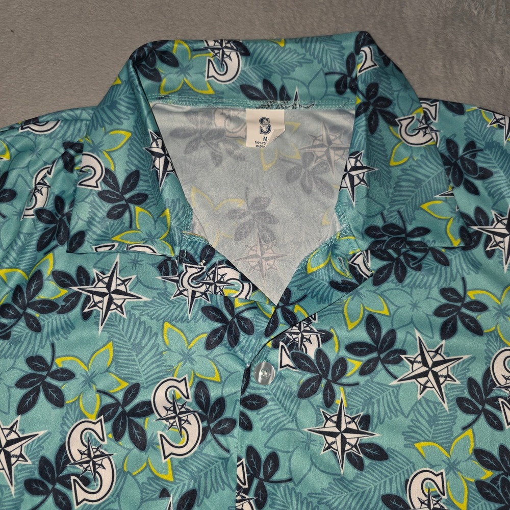 Seattle Mariners MLB Hawaiian Shirt Mens Medium Teal Floral Button Down Tropical